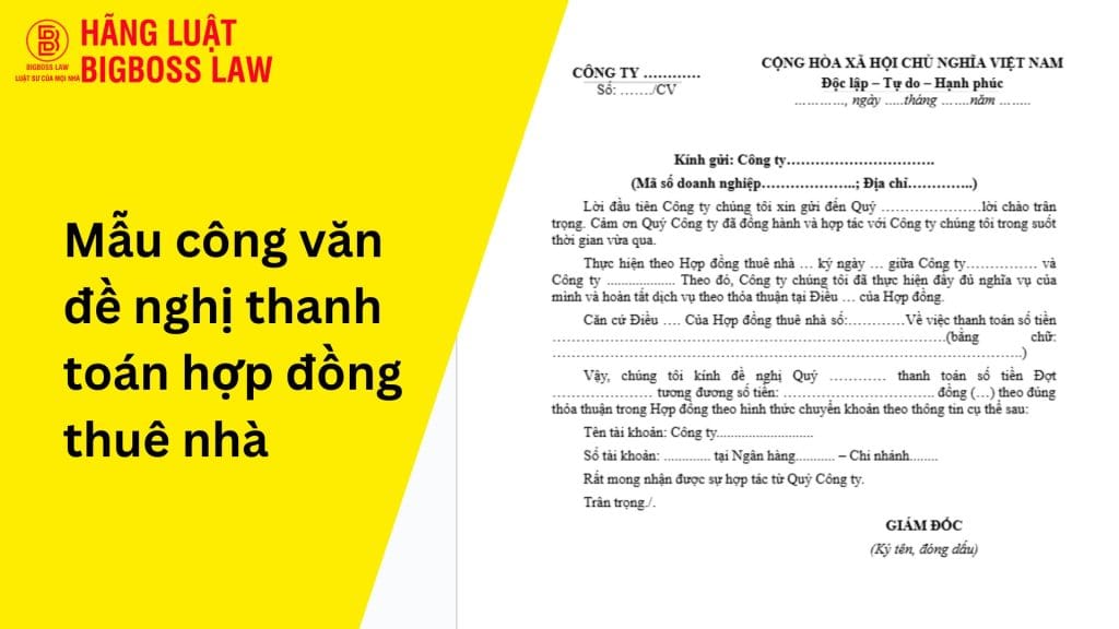 Mẫu công văn đề nghị thanh toán hợp đồng thuê nhà