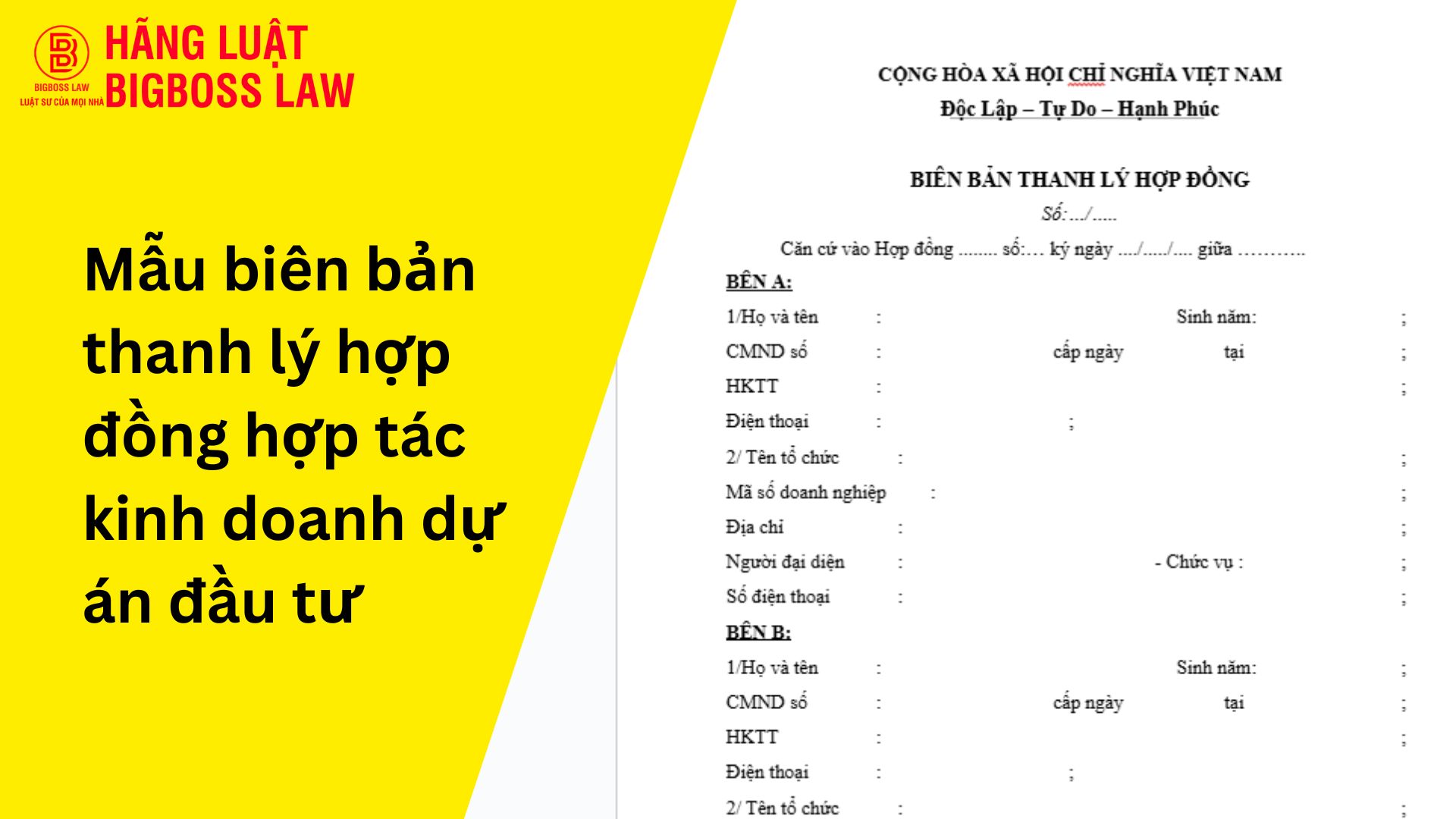 Mẫu biên bản thanh lý hợp đồng hợp tác kinh doanh dự án đầu tư