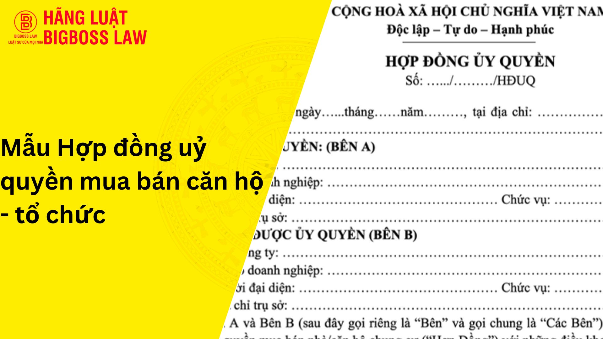 HĐ ỦY QUYỀN MUA BÁN CĂN HỘ - TỔ CHỨC