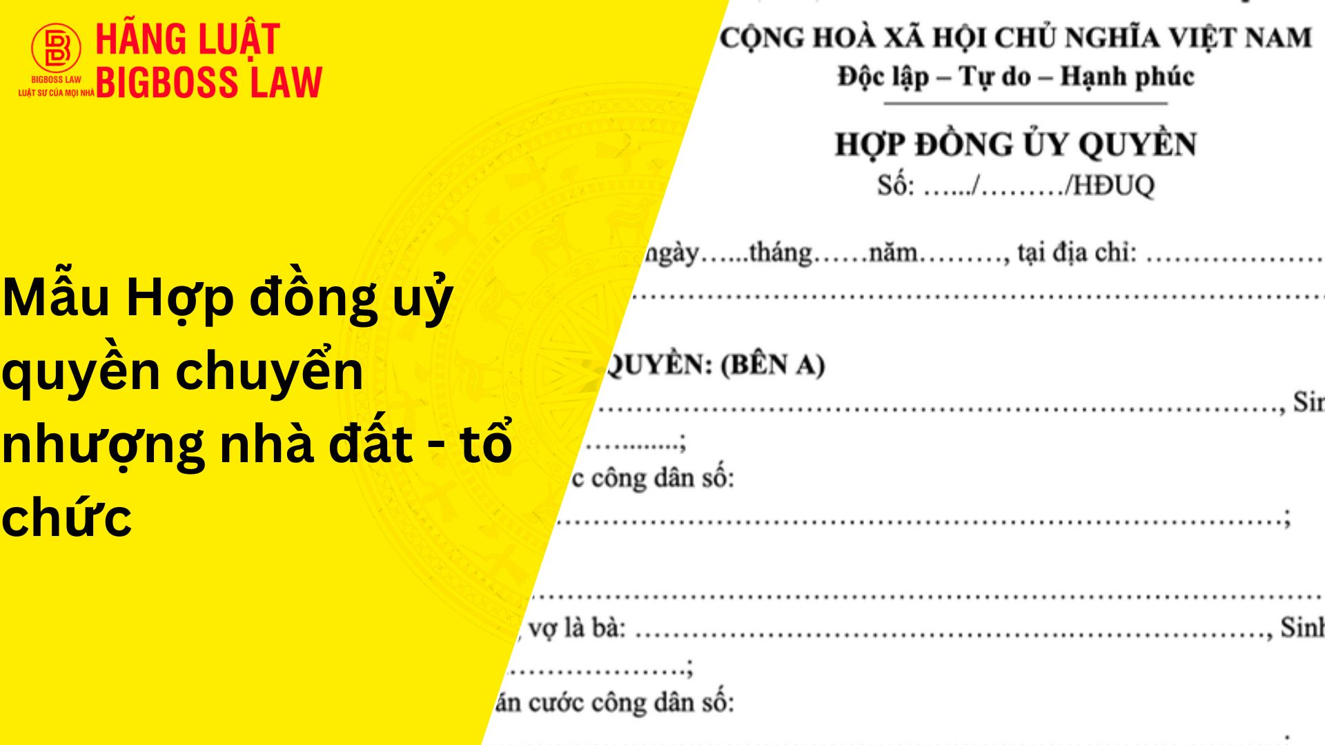 Mẫu hợp đồng uỷ quyền chuyển nhượng nhà đất - tổ chức
