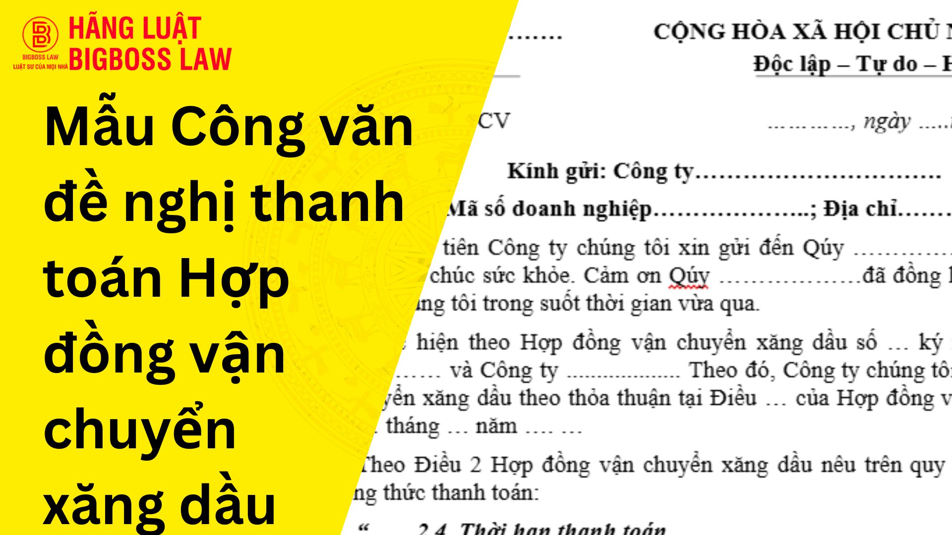 Công văn đề nghị thanh toán Hợp đồng vận chuyển xăng dầu