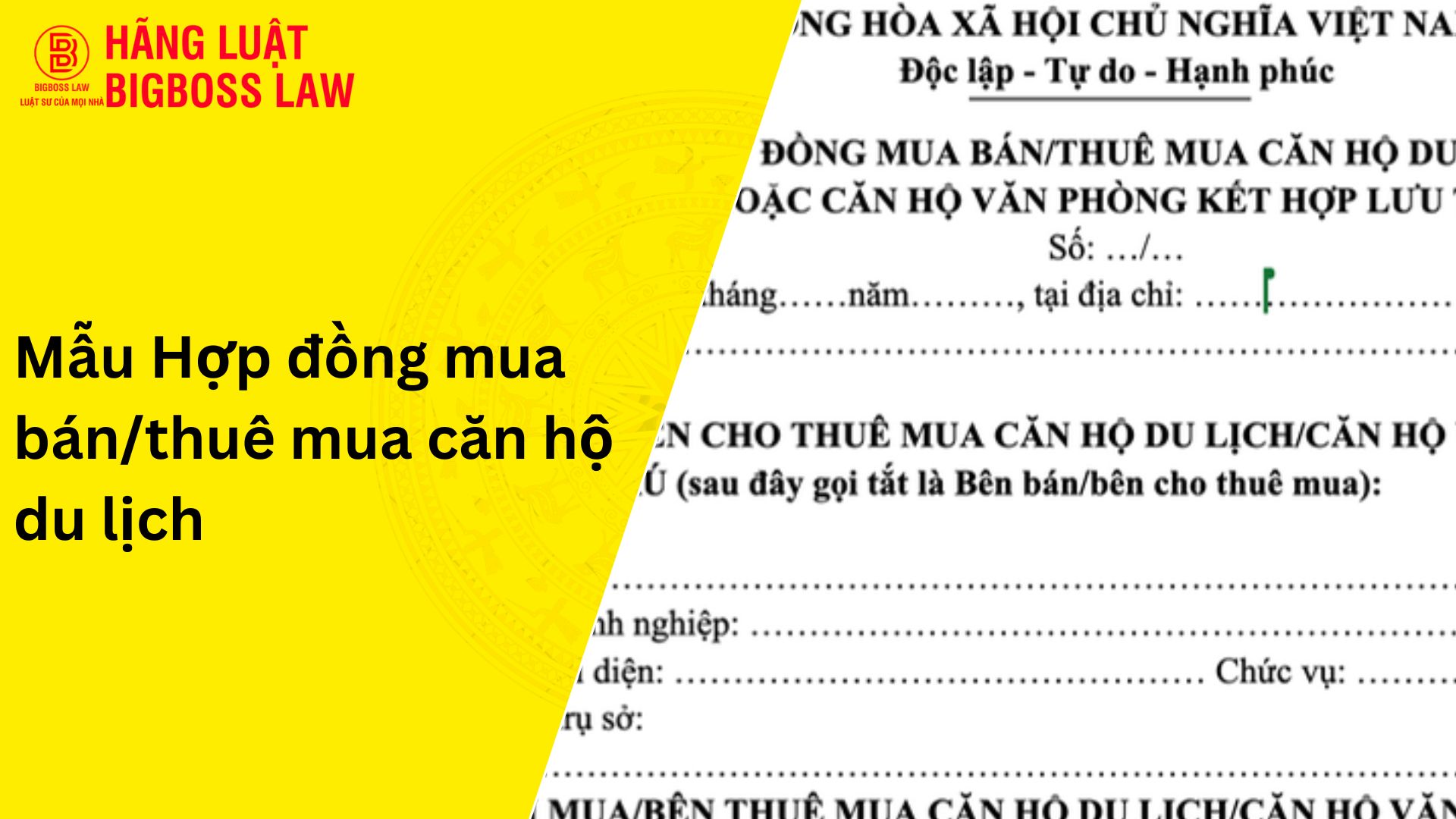 Mẫu hợp đồng mua bán/thuê mua căn hộ du lịch