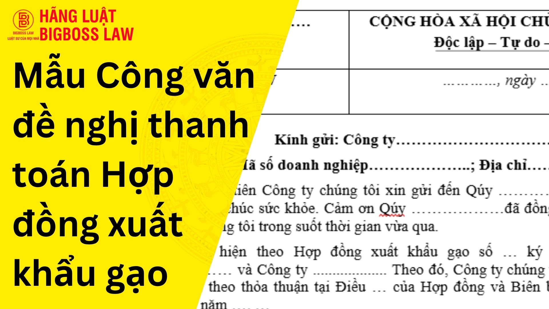 Công văn đề nghị thanh toán Hợp đồng xuất khẩu gạo