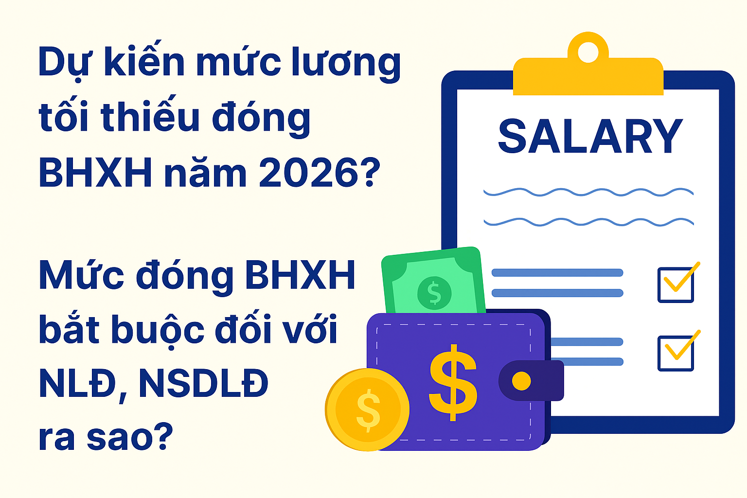 Dự kiến mức lương tối thiểu đóng BHXH năm 2026? Mức đóng BHXH bắt buộc đối với NLĐ, NSDLĐ ra sao?