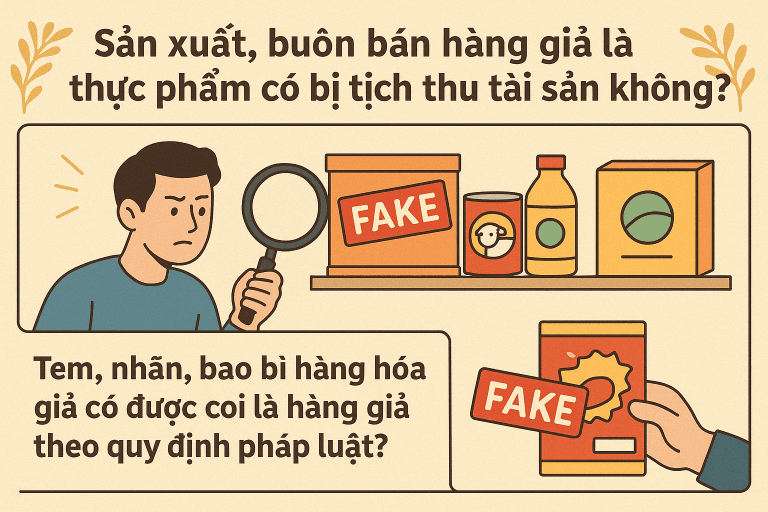 Sản xuất, buôn bán hàng giả là thực phẩm có bị tịch thu tài sản không? Tem, nhãn, bao bì hàng hóa giả có được coi là hàng giả theo quy định pháp luật? 9 Sản xuất, buôn bán hàng giả là thực phẩm có bị tịch thu tài sản không? Tem, nhãn, bao bì hàng hóa giả có được coi là hàng giả theo quy định pháp luật?