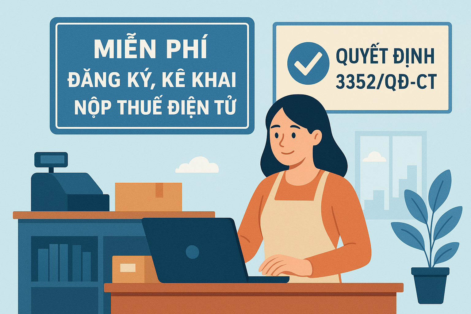 Miễn phí đăng ký, kê khai, nộp thuế điện tử đối với hộ kinh doanh chuyển từ thuế khoán sang kê khai theo Quyết định 3352/QĐ-CT