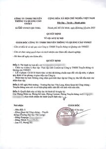 Văn bản kỷ luật nữ thực tập sinh do Vnnet đăng tải