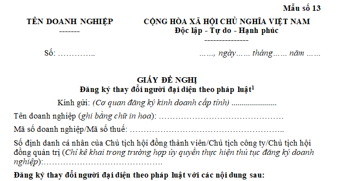 THỦ TỤC THAY ĐỔI NGƯỜI ĐẠI DIỆN THEO PHÁP LUẬT CÔNG TY MỚI NHẤT